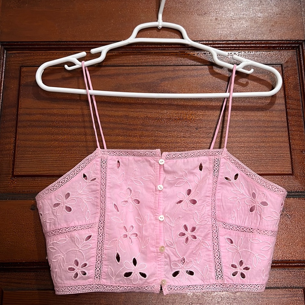 Zara Pink Embroidered Crop Top